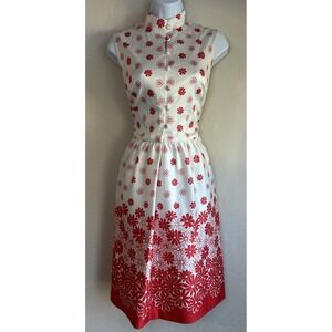 Vintage 60s 70s Yves Jennet Floral Dress 6 8 Retro Mod Cottagecore High Neck